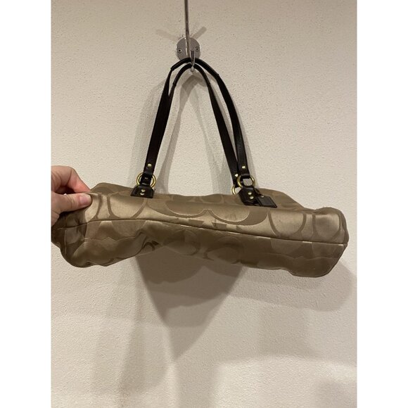 Coach Shoulder Bag Womens Medium Beige Signature Jacquard Leather Buckle Purse - Picture 4 of 6